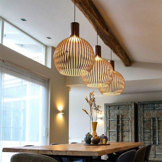 Handgemaakte Houten Hanglamp - Warm en Modern
