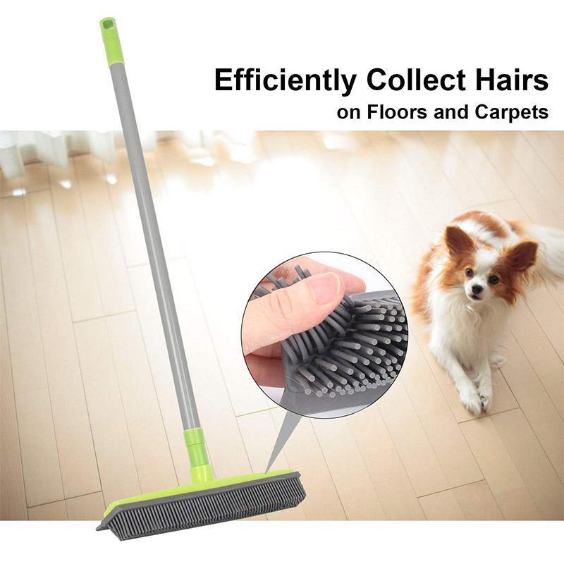 Multifunctionele rubberen bezem met dierenhaarverwijderaar en telescopische steel