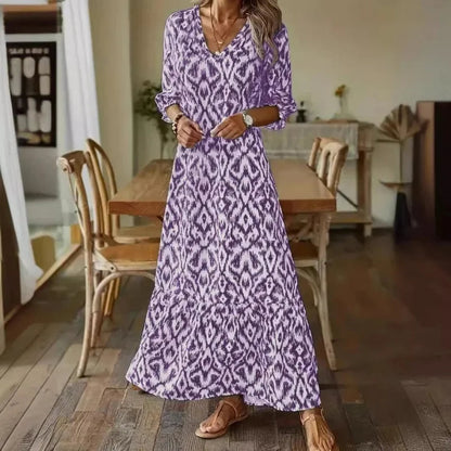 BreezeLuxe Flowy Zomerjurk met V-Hals en Opgerolde Mouwen