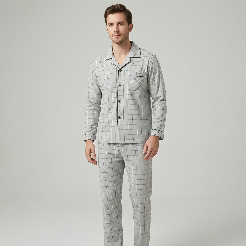 Comfort Nachtkleding Set - Overhemd met knoopsluiting en broek