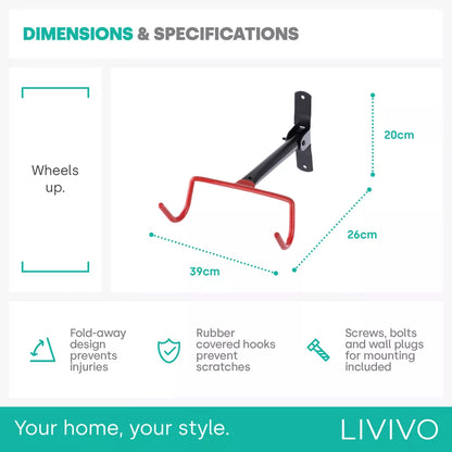 Opklapbare Fiets Wandbeugel – Ruimtebesparende Fietshaak met Beschermende Haken