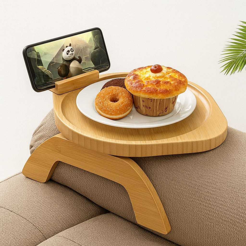 SofaNest Bankleuning Tafel Houten Sofa Bijzettafel Met Telefoonhouder