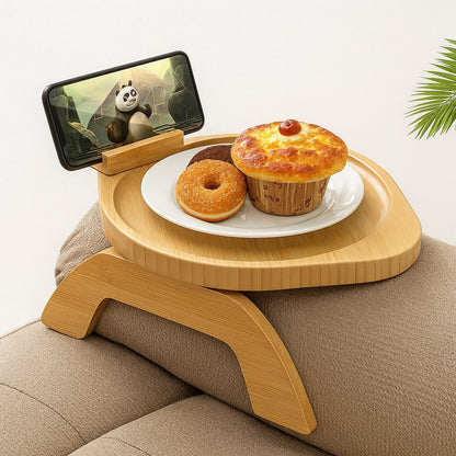 SofaNest Bankleuning Tafel Houten Sofa Bijzettafel Met Telefoonhouder