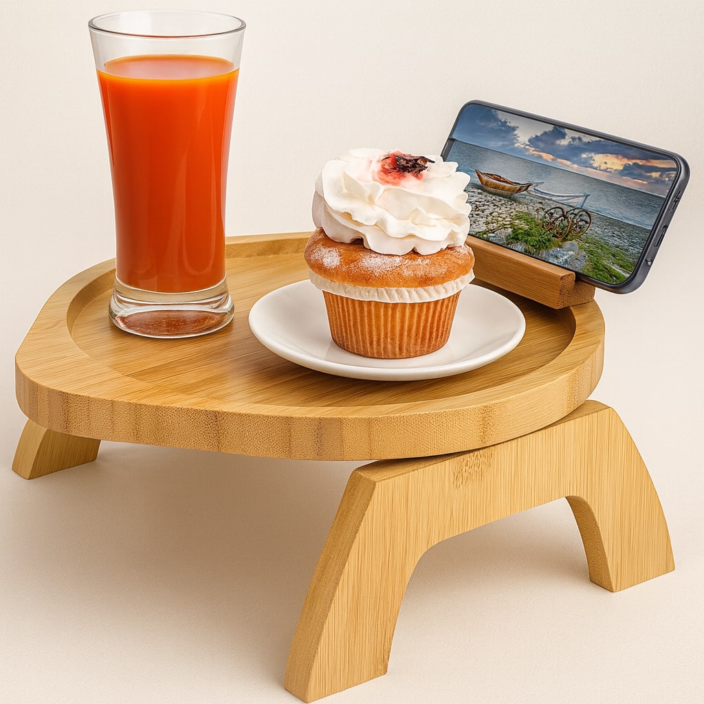 SofaNest Bankleuning Tafel Houten Sofa Bijzettafel Met Telefoonhouder