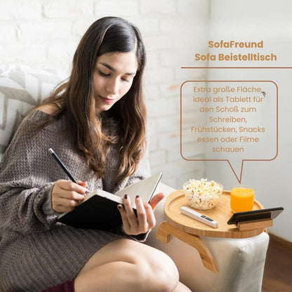 SofaNest Bankleuning Tafel Houten Sofa Bijzettafel Met Telefoonhouder