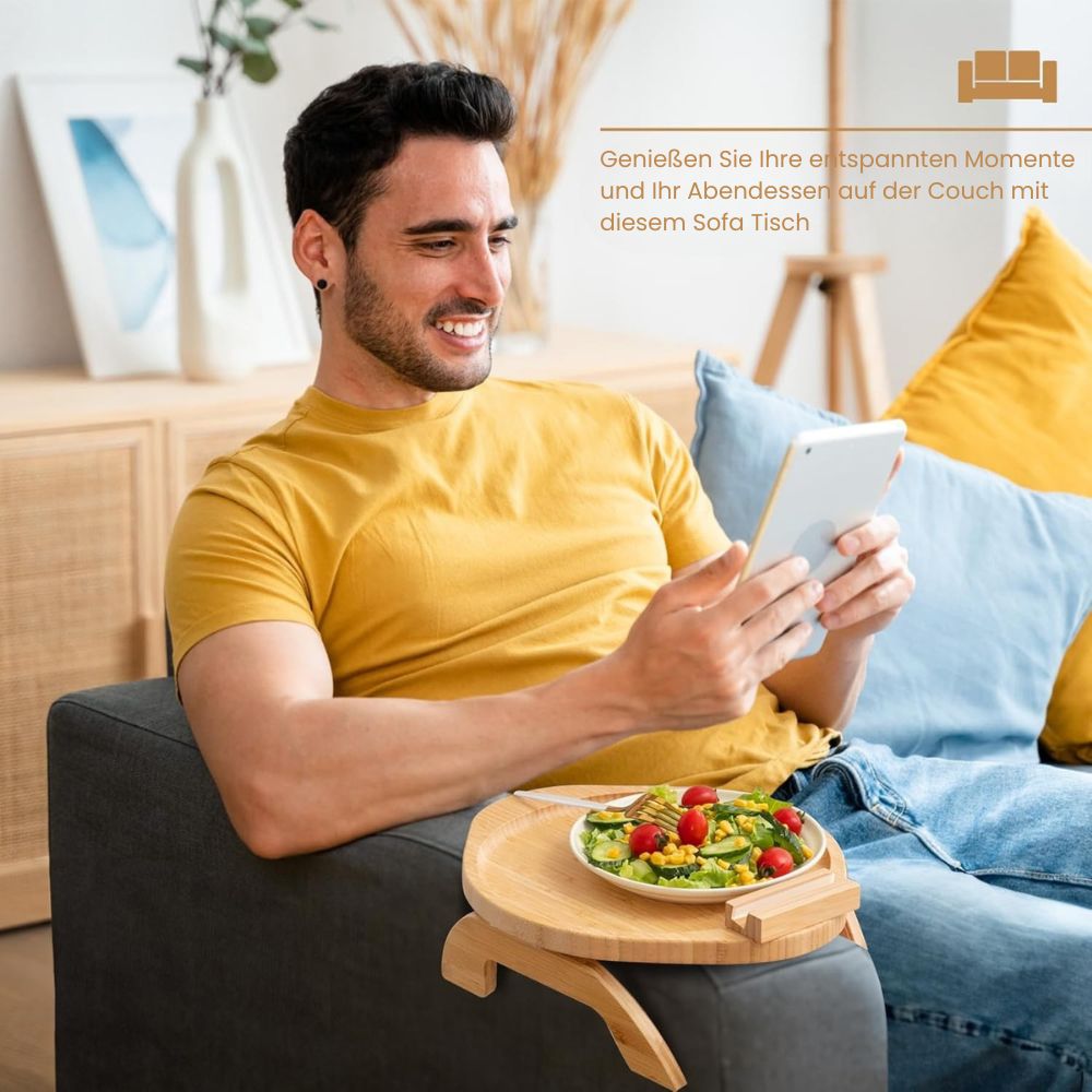 SofaNest Bankleuning Tafel Houten Sofa Bijzettafel Met Telefoonhouder