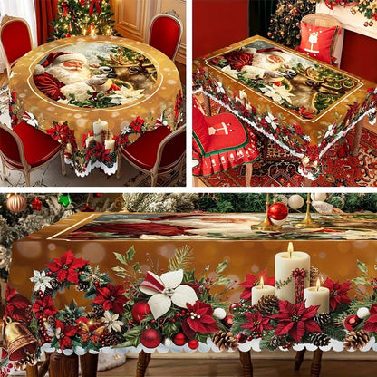 Kerst Tafelloper met Rendieren en Sneeuwpoppen – Duurzaam Polyester Tafelkleden Model PineGlow