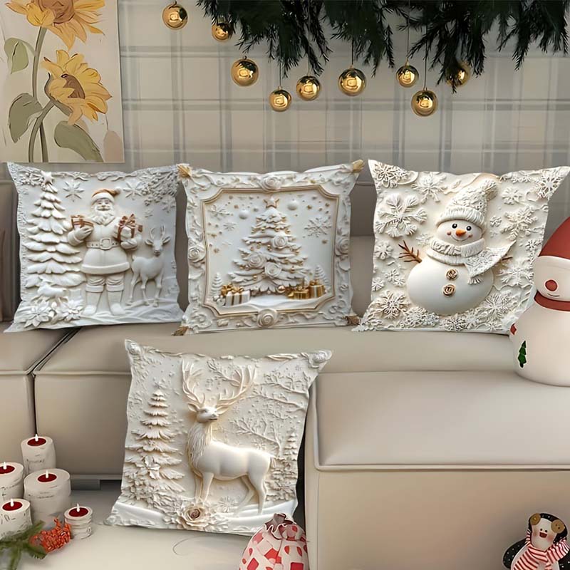 CozyKerst 4-delige kussenhoes set – warme feestdecoratie voor huis en woonkamer