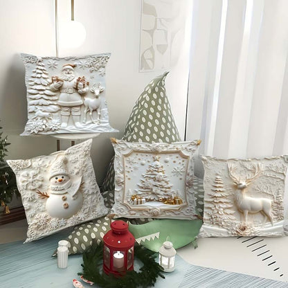 CozyKerst 4-delige kussenhoes set – warme feestdecoratie voor huis en woonkamer