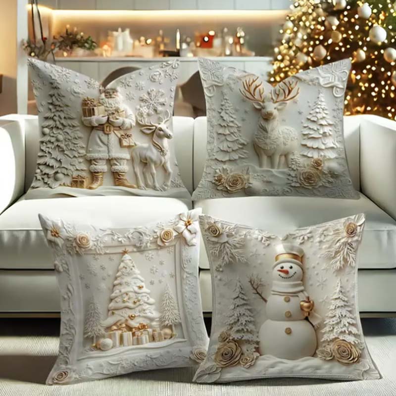 CozyKerst 4-delige kussenhoes set – warme feestdecoratie voor huis en woonkamer