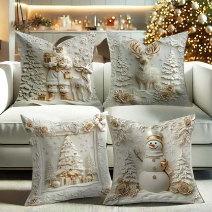 CozyKerst 4-delige kussenhoes set – warme feestdecoratie voor huis en woonkamer
