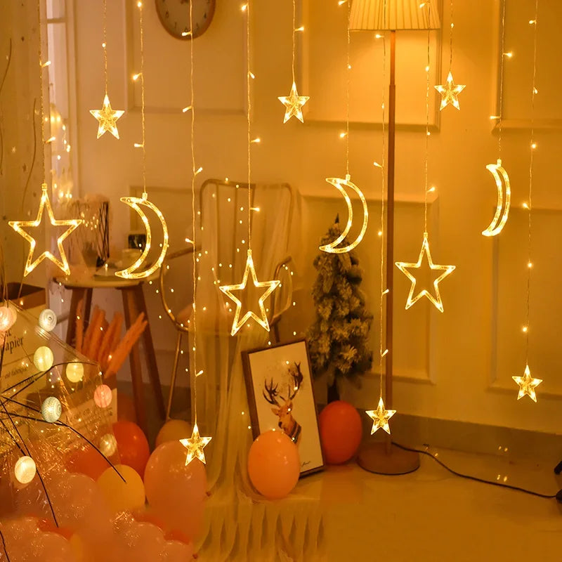 Feestelijke ster- en maanslinger met LED-verlichting – binnen en buiten
