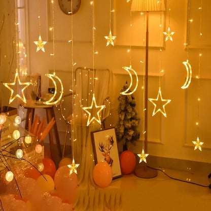 Feestelijke ster- en maanslinger met LED-verlichting – binnen en buiten