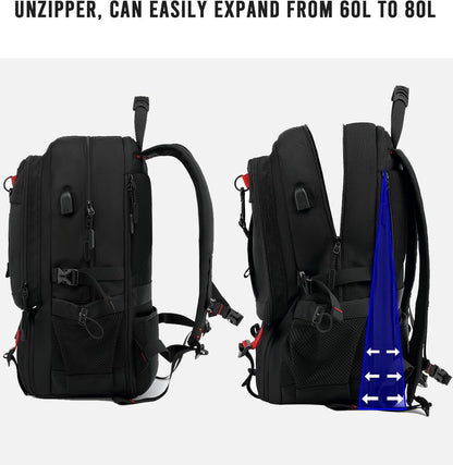Elite Avontuur 60L Uitbreidbare Reisrugzak met USB-opladen