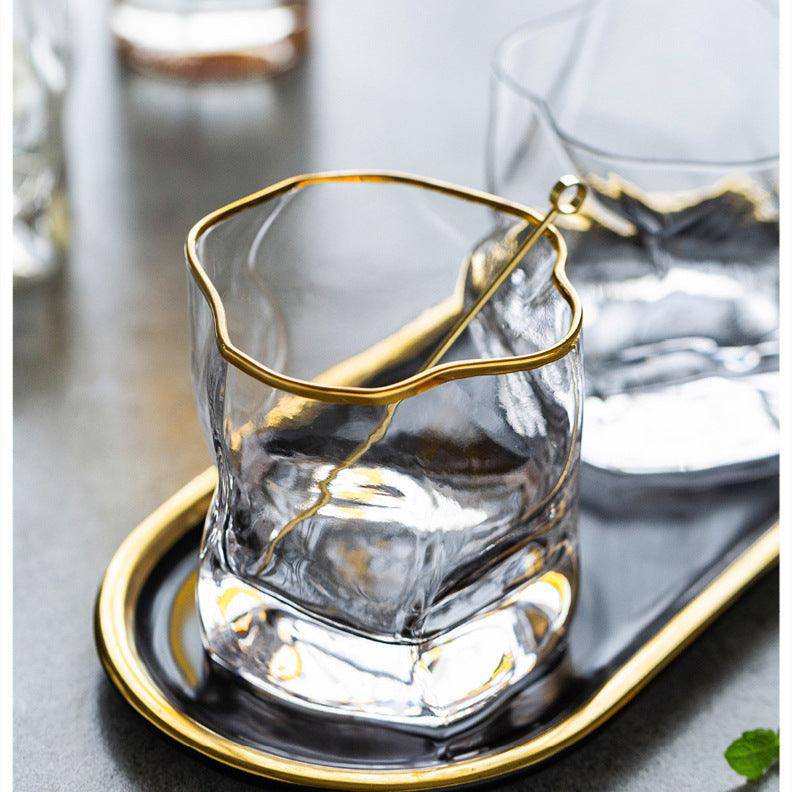 Japans Kristallen Whiskyglas met Goudaccent – Premium Reliëfstructuur