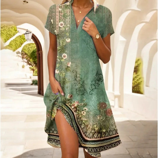 Bohojurk Fleuriva – Luchtige Zomerjurk met Bloemenprint en Asymmetrische Zoom