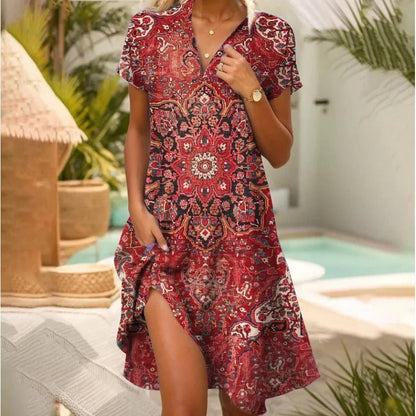 Bohojurk Fleuriva – Luchtige Zomerjurk met Bloemenprint en Asymmetrische Zoom