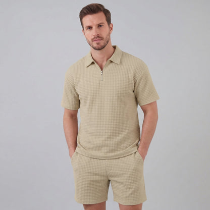 Zomerset Wafelknit Heren Half-Zip Polo met Shorts