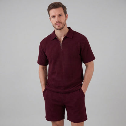 Zomerset Wafelknit Heren Half-Zip Polo met Shorts