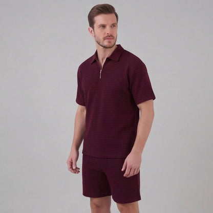 Zomerset Wafelknit Heren Half-Zip Polo met Shorts