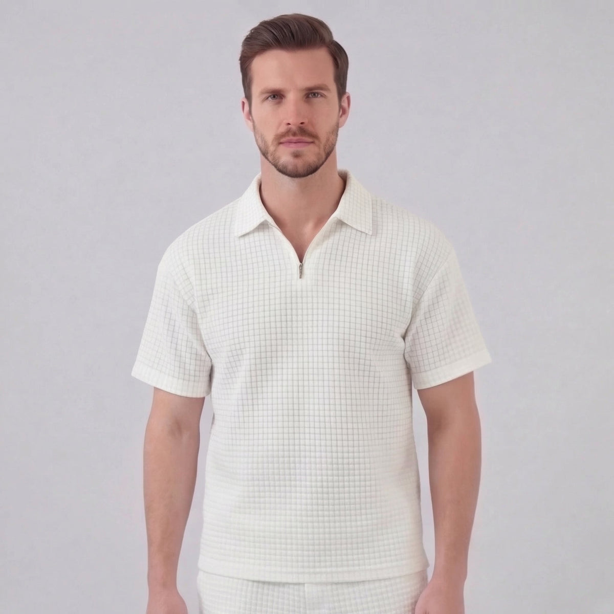 Zomerset Wafelknit Heren Half-Zip Polo met Shorts
