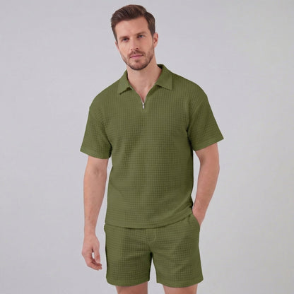 Zomerset Wafelknit Heren Half-Zip Polo met Shorts