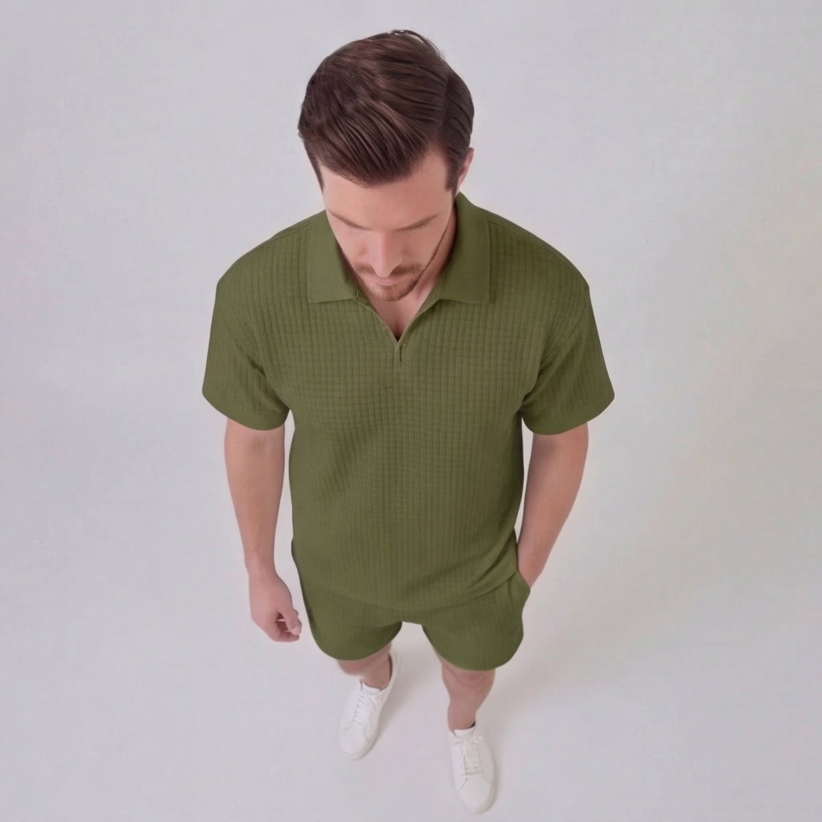 Zomerset Wafelknit Heren Half-Zip Polo met Shorts