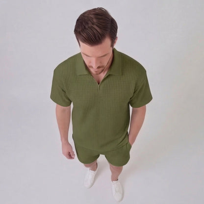 Zomerset Wafelknit Heren Half-Zip Polo met Shorts