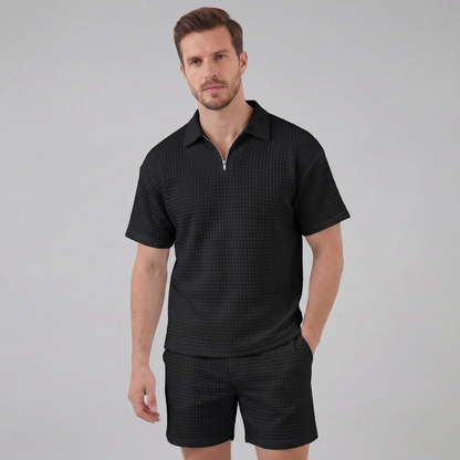 Zomerset Wafelknit Heren Half-Zip Polo met Shorts