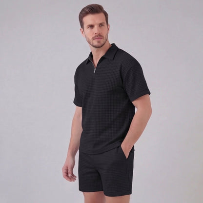 Zomerset Wafelknit Heren Half-Zip Polo met Shorts