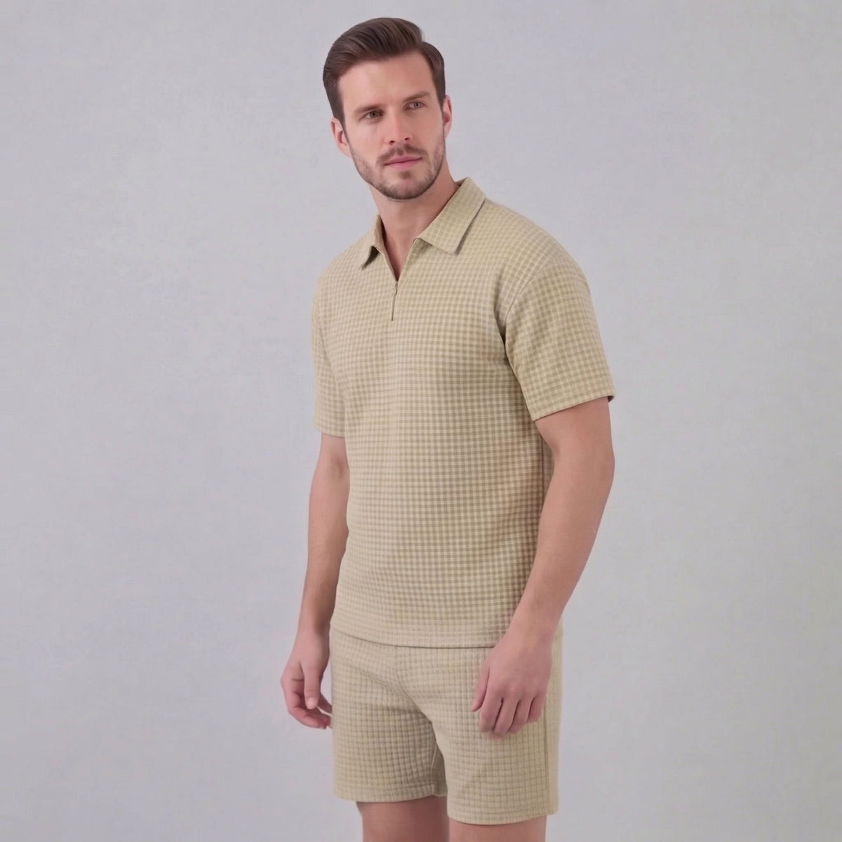 Zomerset Wafelknit Heren Half-Zip Polo met Shorts