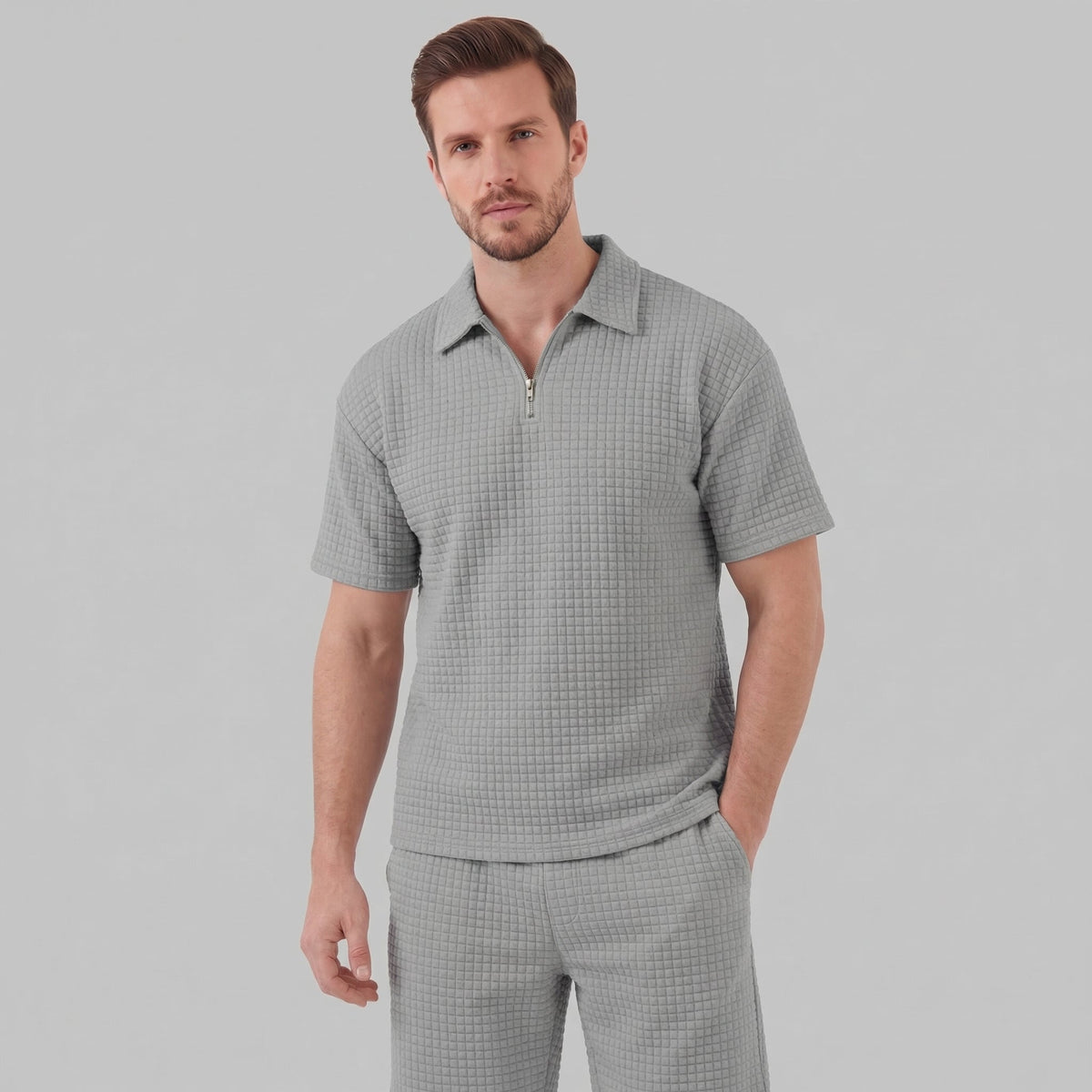 Zomerset Wafelknit Heren Half-Zip Polo met Shorts