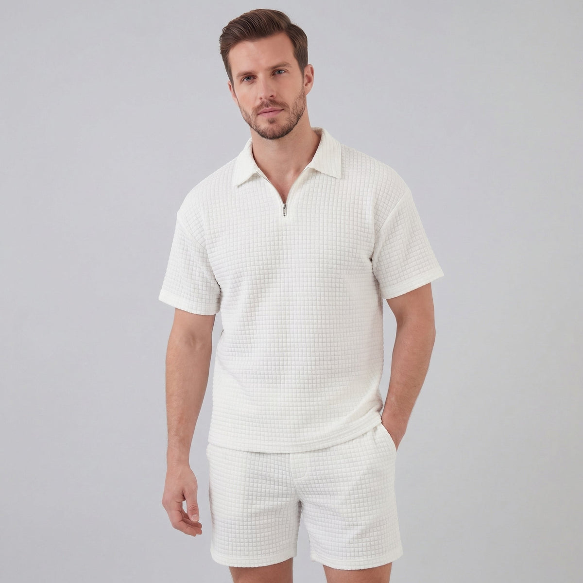 Zomerset Wafelknit Heren Half-Zip Polo met Shorts
