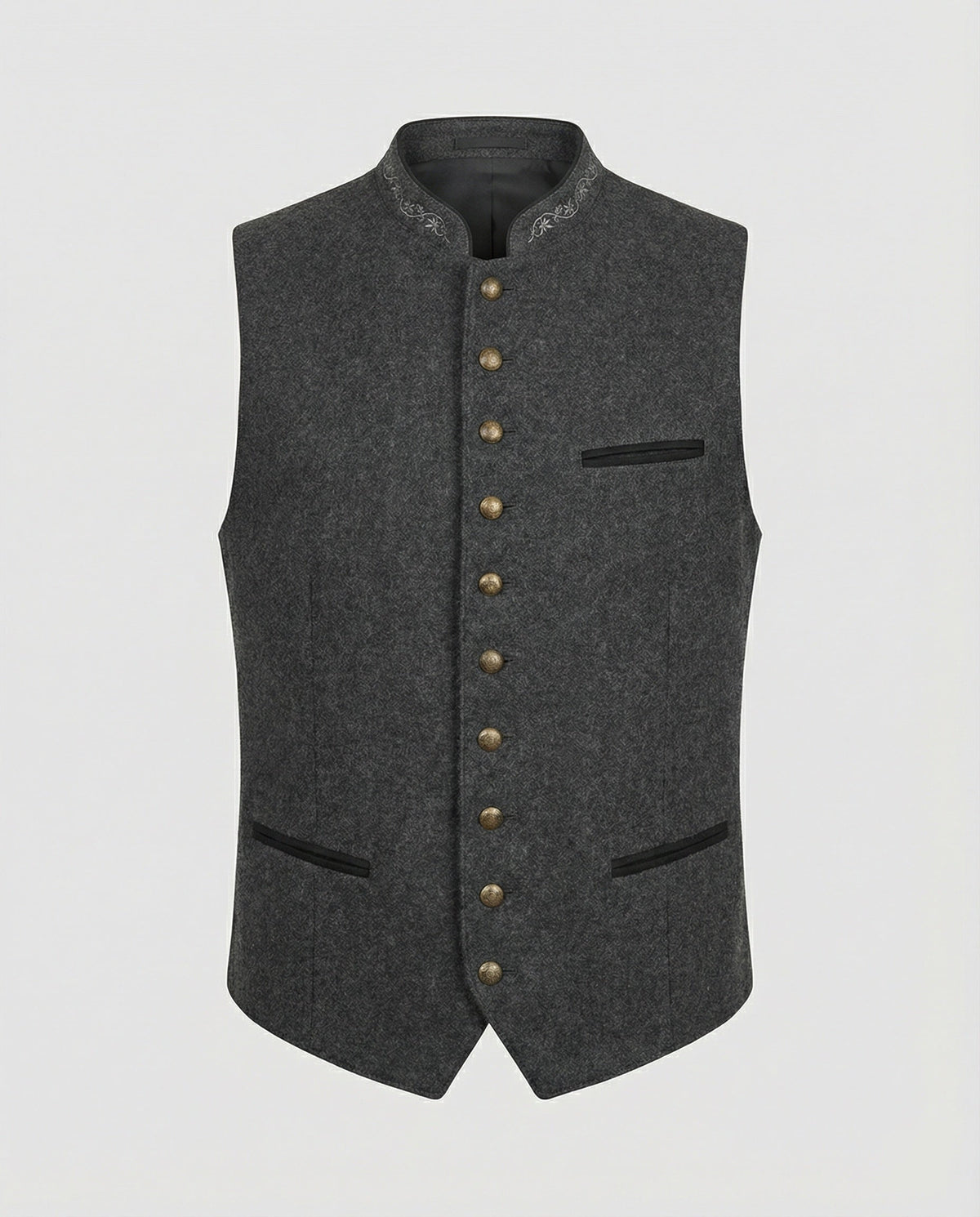 Grijze Haringbone Heren Gilet met Staande Kraag