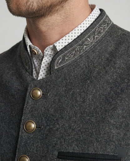 Grijze Haringbone Heren Gilet met Staande Kraag