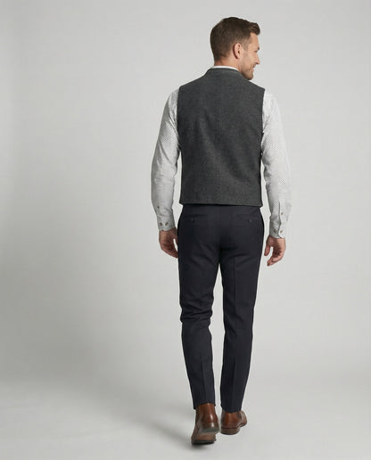 Grijze Haringbone Heren Gilet met Staande Kraag