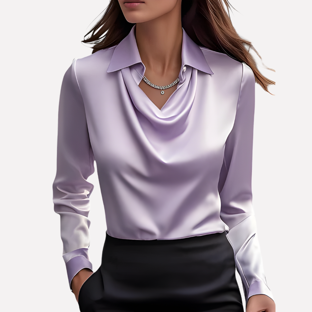 Elegante Satijnen Blouse met Draped Halslijn - Dames