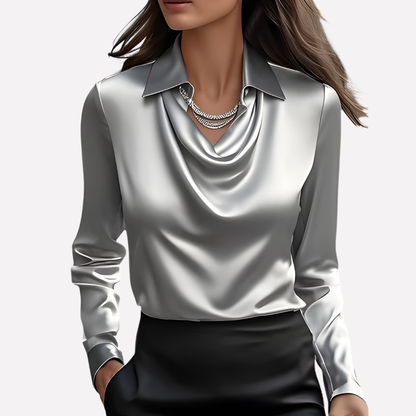 Elegante Satijnen Blouse met Draped Halslijn - Dames