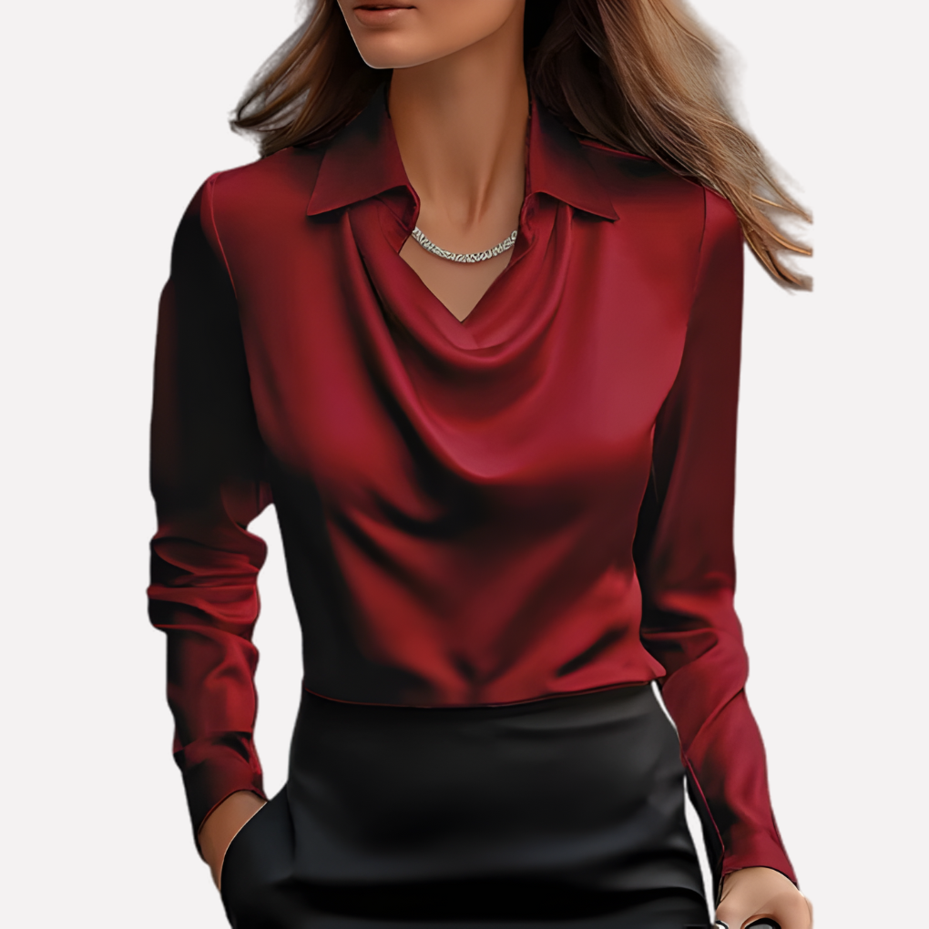 Elegante Satijnen Blouse met Draped Halslijn - Dames