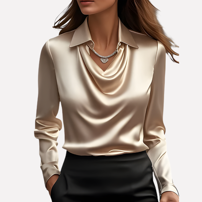 Elegante Satijnen Blouse met Draped Halslijn - Dames
