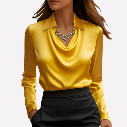 Elegante Satijnen Blouse met Draped Halslijn - Dames