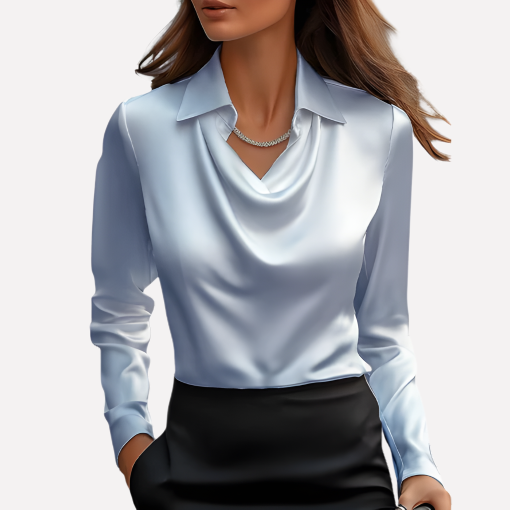 Elegante Satijnen Blouse met Draped Halslijn - Dames
