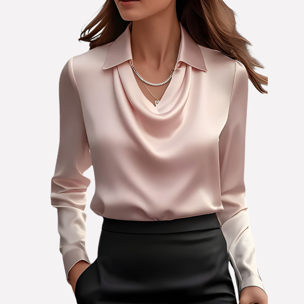 Elegante Satijnen Blouse met Draped Halslijn - Dames