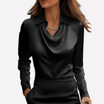 Elegante Satijnen Blouse met Draped Halslijn - Dames