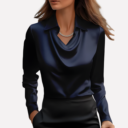 Elegante Satijnen Blouse met Draped Halslijn - Dames