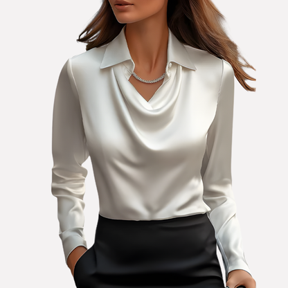 Elegante Satijnen Blouse met Draped Halslijn - Dames