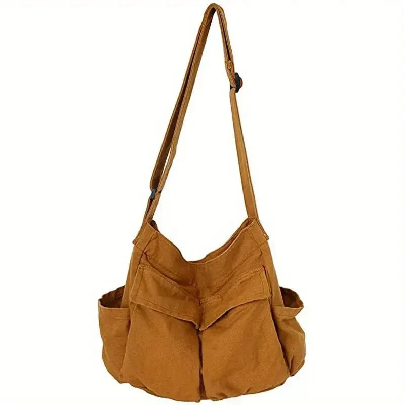 Vintage Canvas Schoudertas voor Dames – Ruim en Duurzaam